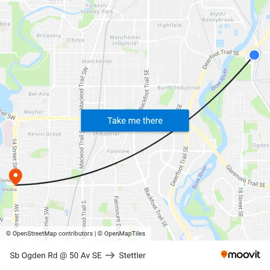 Sb Ogden Rd @ 50 Av SE to Stettler map