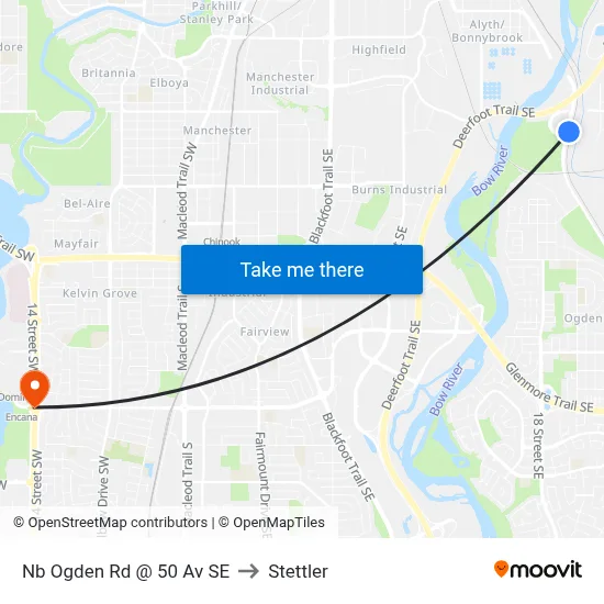 Nb Ogden Rd @ 50 Av SE to Stettler map