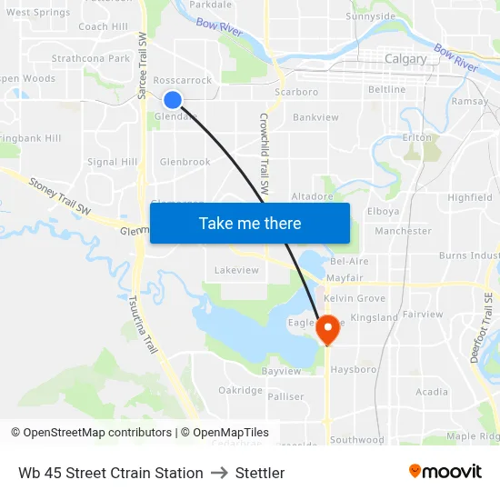 Wb 45 Street Ctrain Station to Stettler map