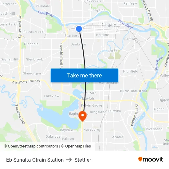 Eb Sunalta Ctrain Station to Stettler map