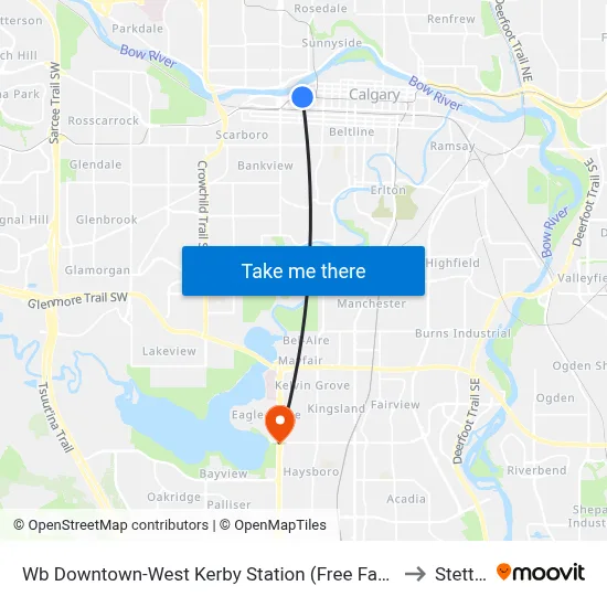 Wb Downtown-West Kerby Station (Free Fare Zone) to Stettler map