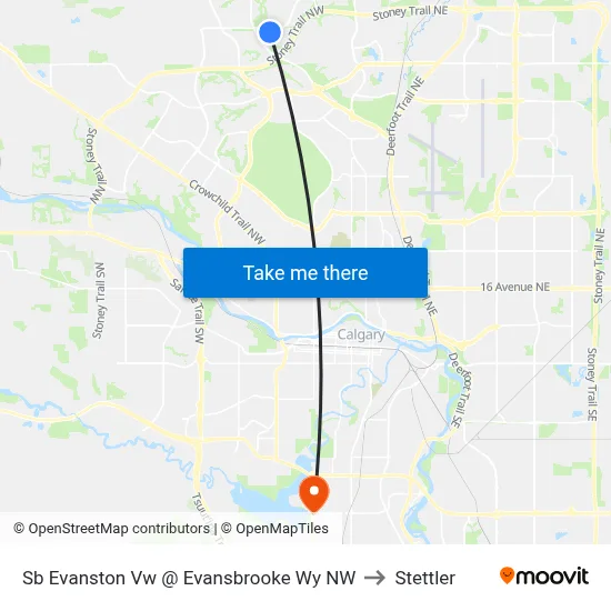 Sb Evanston Vw @ Evansbrooke Wy NW to Stettler map