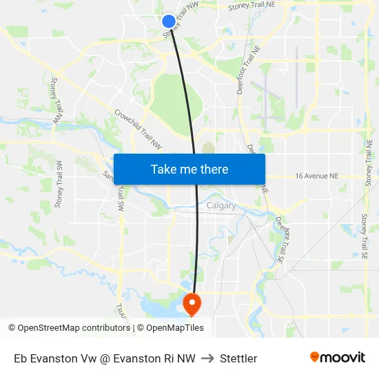 Eb Evanston Vw @ Evanston Ri NW to Stettler map