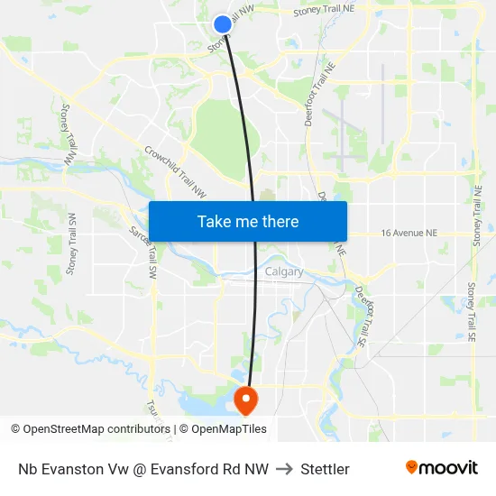 Nb Evanston Vw @ Evansford Rd NW to Stettler map