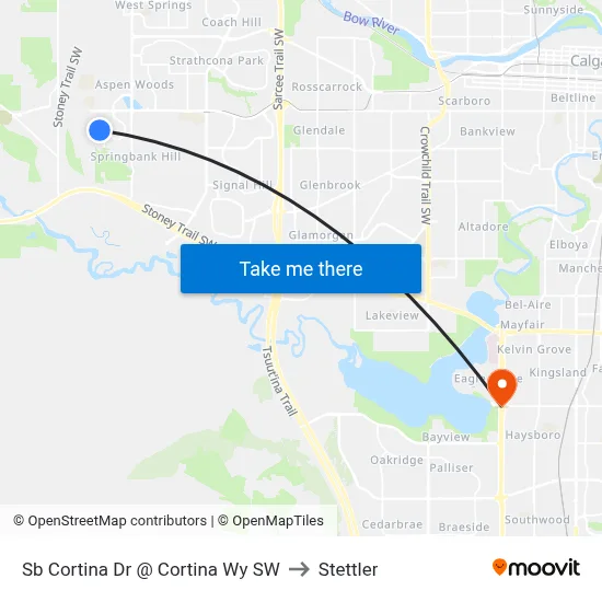 Sb Cortina Dr @ Cortina Wy SW to Stettler map