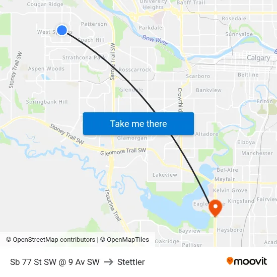 Sb 77 St SW @ 9 Av SW to Stettler map