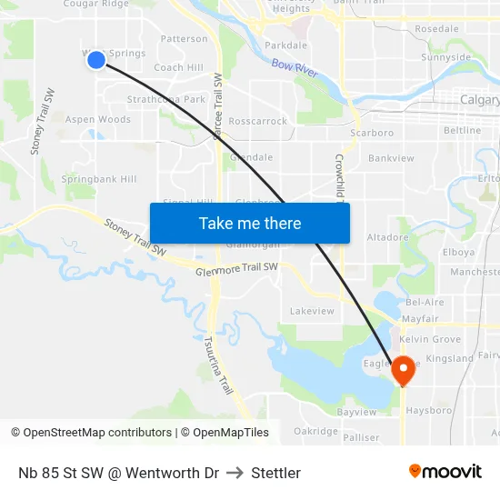 Nb 85 St SW @ Wentworth Dr to Stettler map