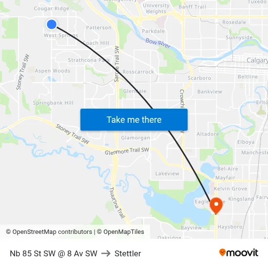 Nb 85 St SW @ 8 Av SW to Stettler map