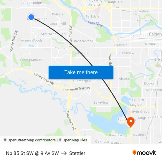 Nb 85 St SW @ 9 Av SW to Stettler map