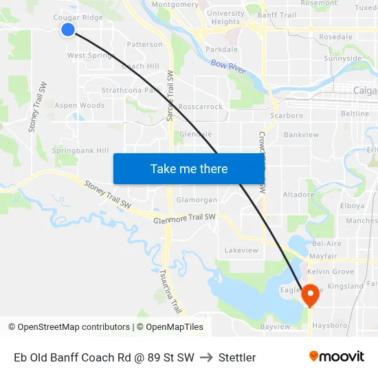 Eb Old Banff Coach Rd @ 89 St SW to Stettler map