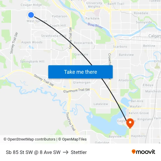 Sb 85 St SW  @ 8 Ave SW to Stettler map