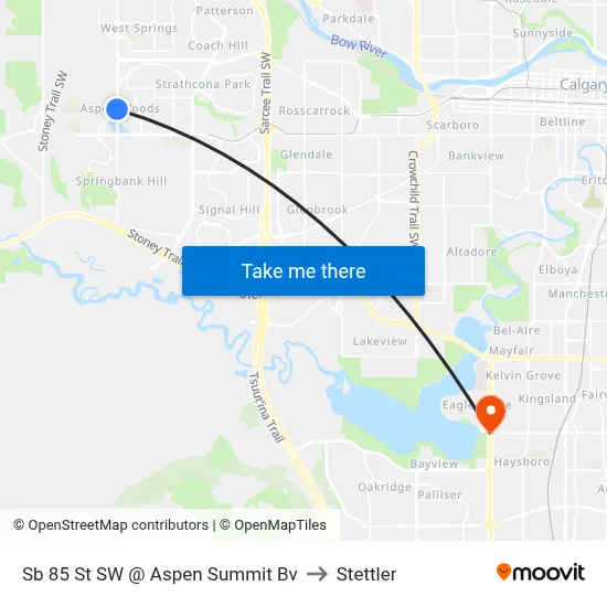 Sb 85 St SW @ Aspen Summit Bv to Stettler map