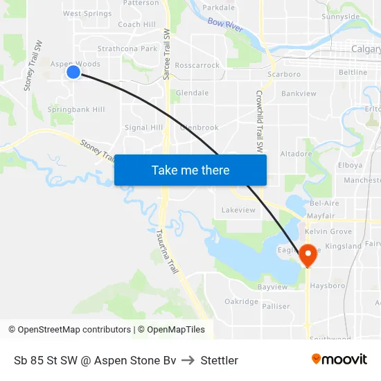 Sb 85 St SW @ Aspen Stone Bv to Stettler map