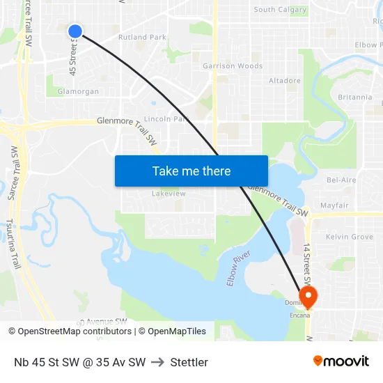 Nb 45 St SW @ 35 Av SW to Stettler map