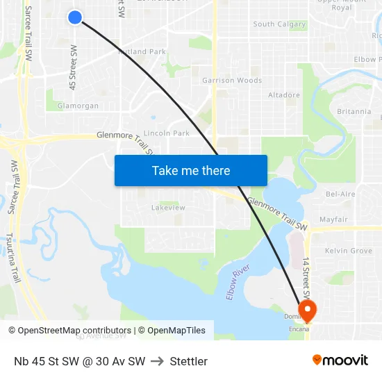 Nb 45 St SW @ 30 Av SW to Stettler map