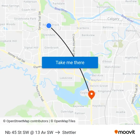 Nb 45 St SW @ 13 Av SW to Stettler map