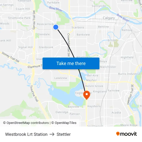 Westbrook Lrt Station to Stettler map