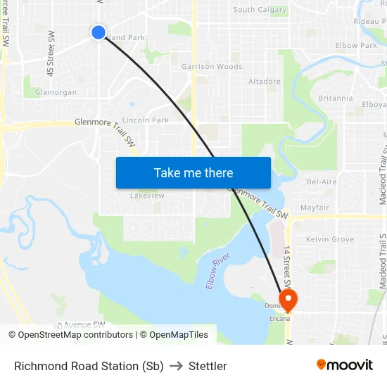 Richmond Road Station (Sb) to Stettler map