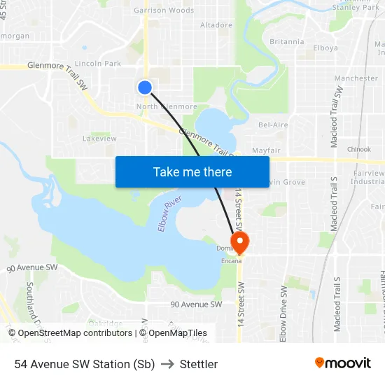 54 Avenue SW Station (Sb) to Stettler map