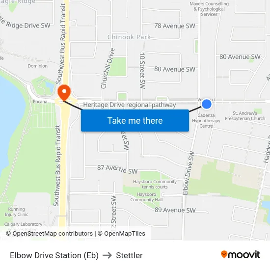 Elbow Drive Station (Eb) to Stettler map
