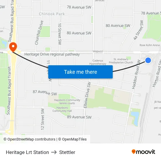 Heritage Lrt Station to Stettler map