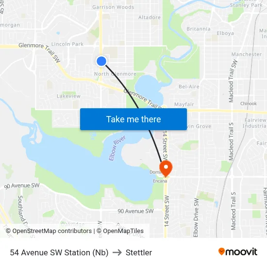 54 Avenue SW Station (Nb) to Stettler map