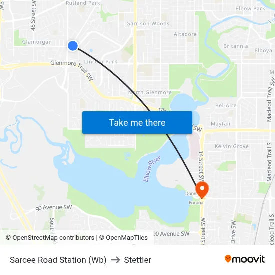 Sarcee Road Station (Wb) to Stettler map