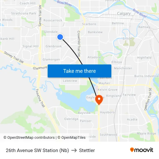 26th Avenue SW Station (Nb) to Stettler map