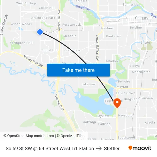 Sb 69 St SW @ 69 Street West Lrt Station to Stettler map
