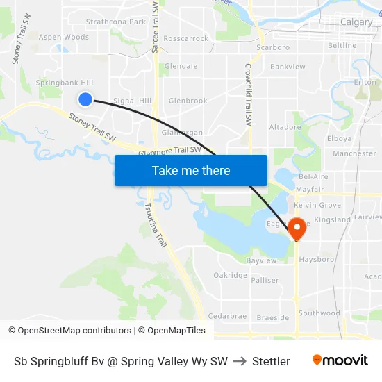 Sb Springbluff Bv @ Spring Valley Wy SW to Stettler map
