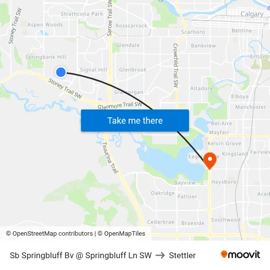 Sb Springbluff Bv @ Springbluff Ln SW to Stettler map