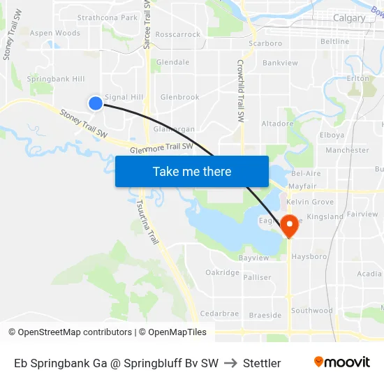Eb Springbank Ga @ Springbluff Bv SW to Stettler map