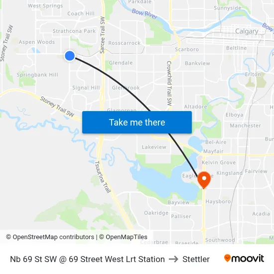 Nb 69 St SW @ 69 Street West Lrt Station to Stettler map