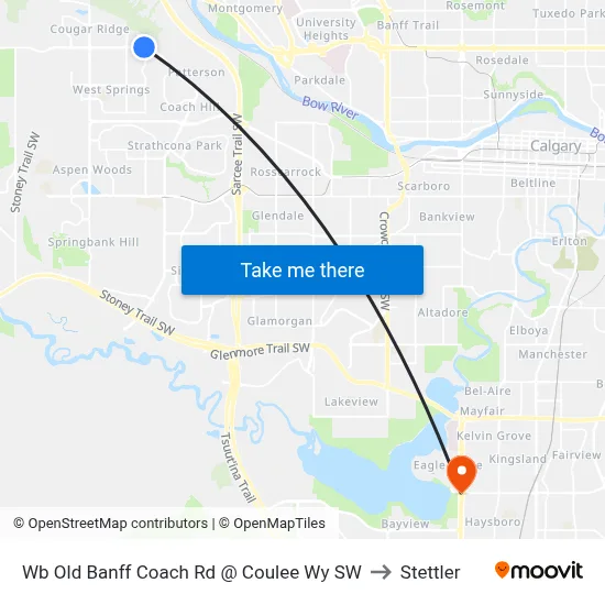Wb Old Banff Coach Rd @ Coulee Wy SW to Stettler map