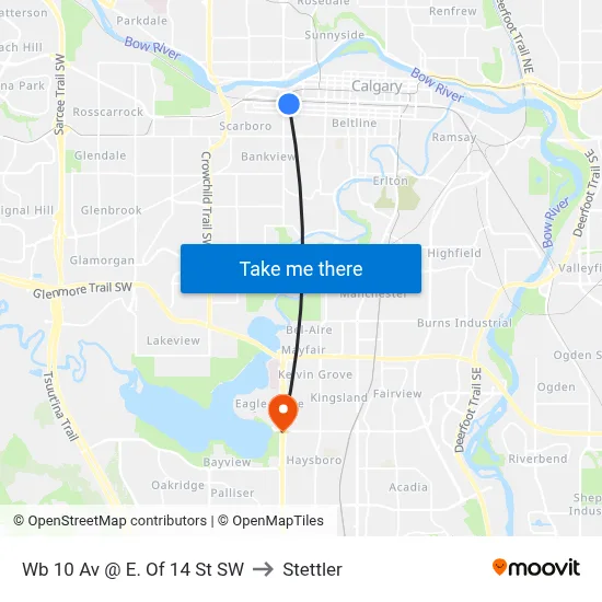 Wb 10 Av @ E. Of 14 St SW to Stettler map