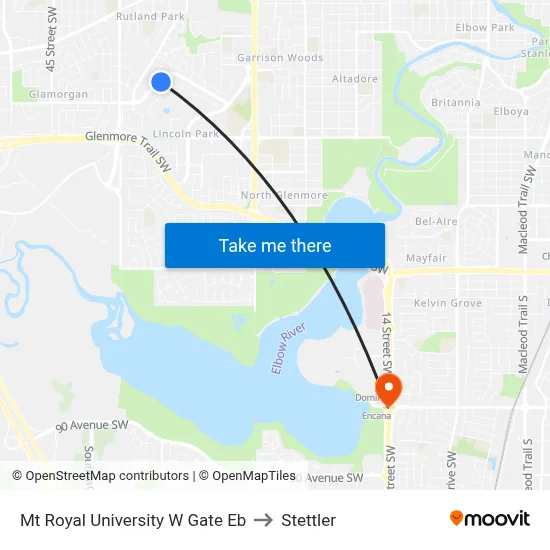 Mt Royal University W Gate Eb to Stettler map