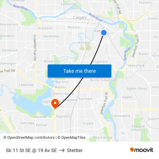 Sb 11 St SE @ 19 Av SE to Stettler map