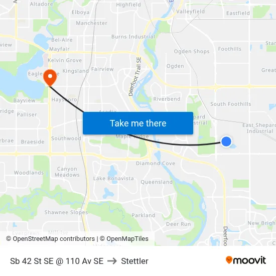 Sb 42 St SE @ 110 Av SE to Stettler map