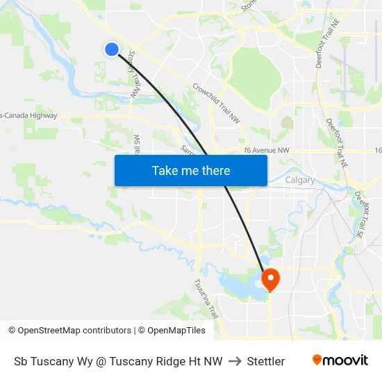 Sb Tuscany Wy @ Tuscany Ridge Ht NW to Stettler map