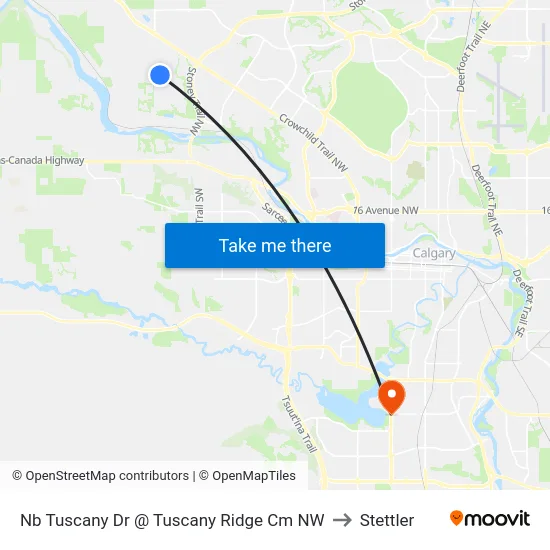 Nb Tuscany Dr @ Tuscany Ridge Cm NW to Stettler map