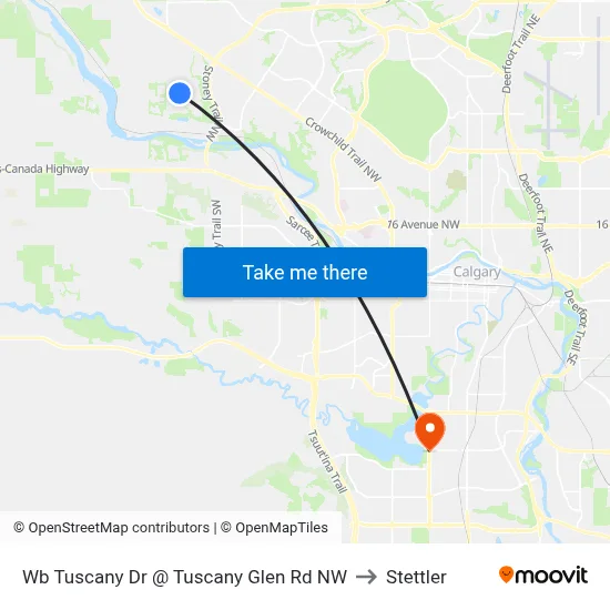 Wb Tuscany Dr @ Tuscany Glen Rd NW to Stettler map