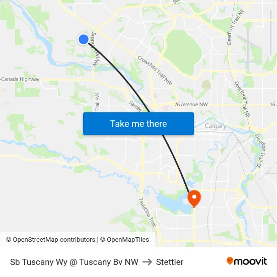 Sb Tuscany Wy @ Tuscany Bv NW to Stettler map