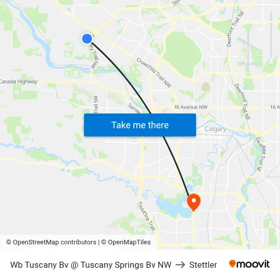 Wb Tuscany Bv @ Tuscany Springs Bv NW to Stettler map