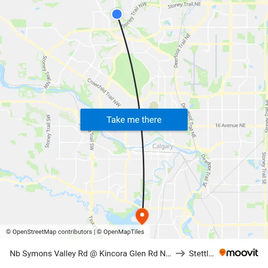 Nb Symons Valley Rd @ Kincora Glen Rd NW to Stettler map