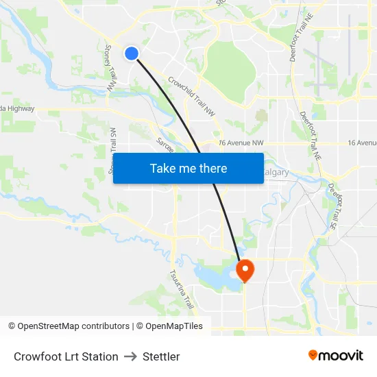 Crowfoot Lrt Station to Stettler map