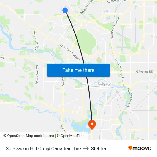 Sb Beacon Hill Ctr @ Canadian Tire to Stettler map