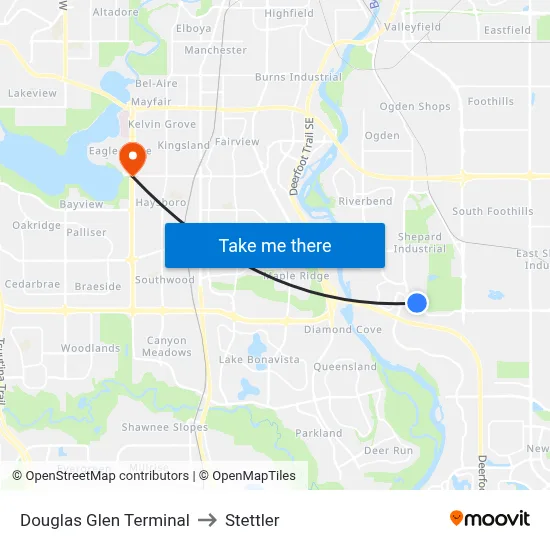 Douglas Glen Terminal to Stettler map