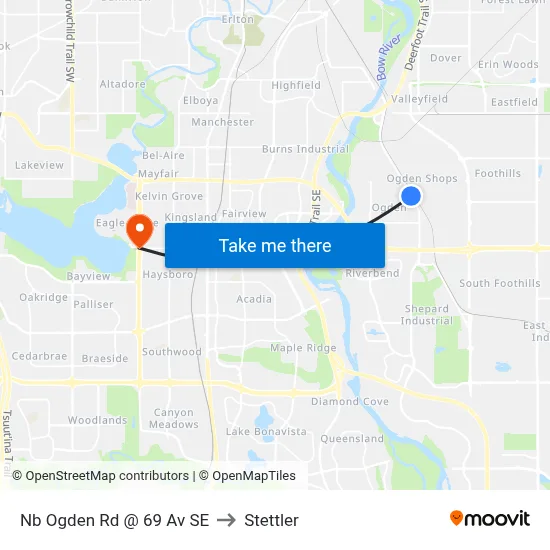 Nb Ogden Rd @ 69 Av SE to Stettler map