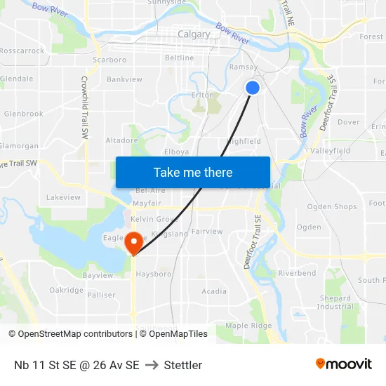 Nb 11 St SE @ 26 Av SE to Stettler map