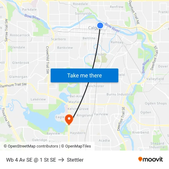Wb 4 Av SE @ 1 St SE to Stettler map